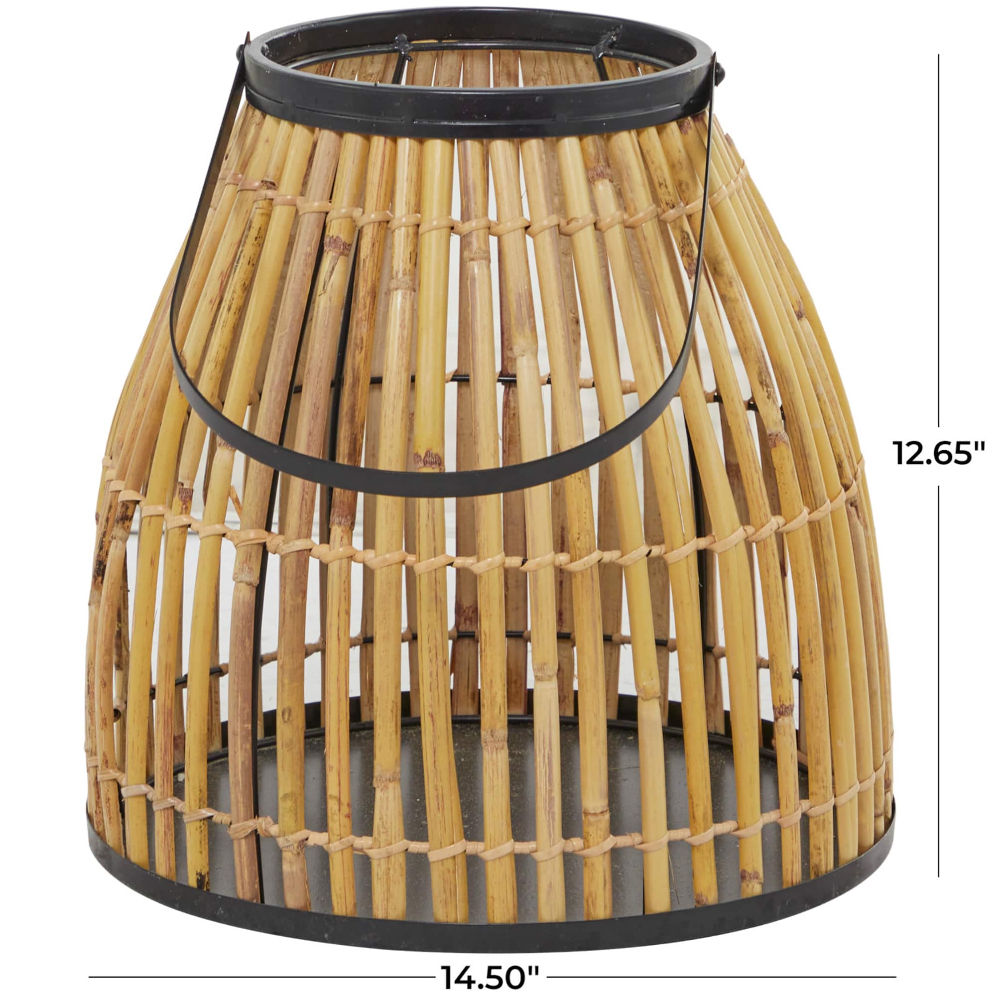 15" Brown Wicker Handmade Slatted Frame Candle Lantern with Handle
